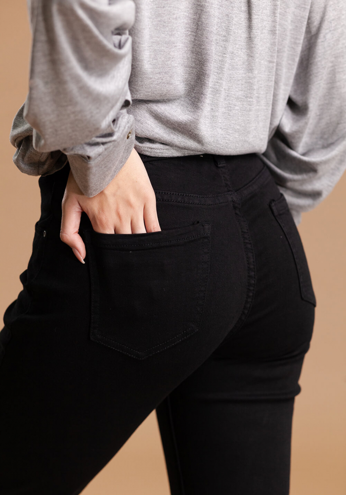 Pantalones Jeans Cintura Alta Negros de Mujer